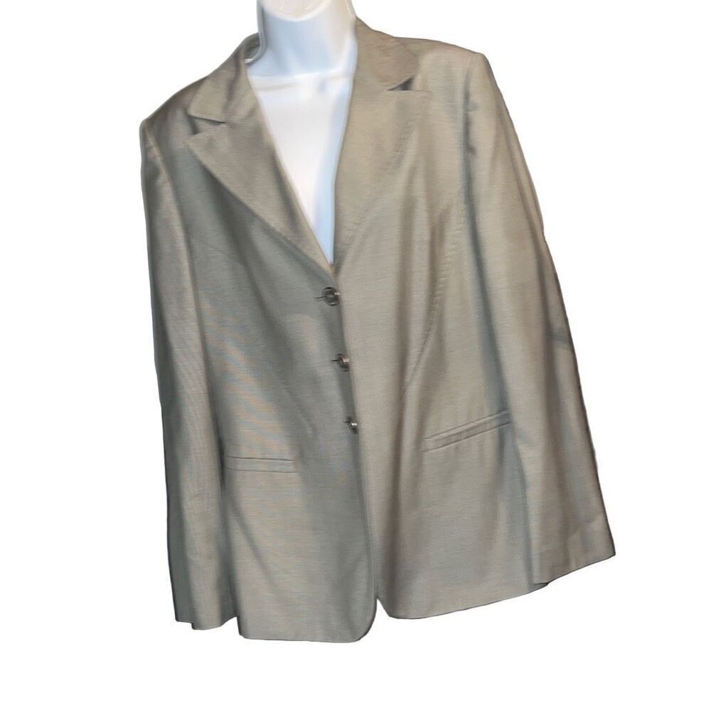 Calvin Klein Women's Collared Khaki Lux Buttoned Blazer Jacket Suit Size 14